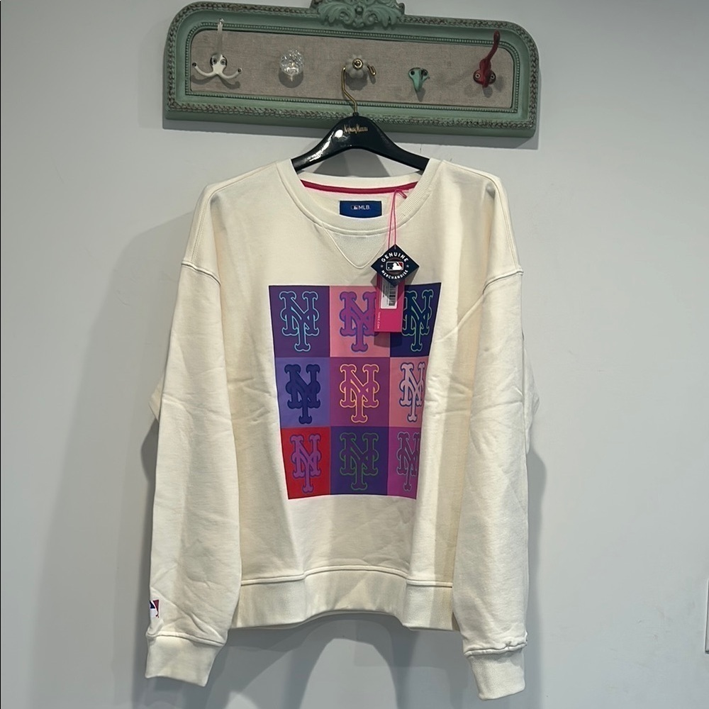Terez MLB Mets CREW IN FASHION COLORS Cream Sweatshirt with Multicolor Logo XL